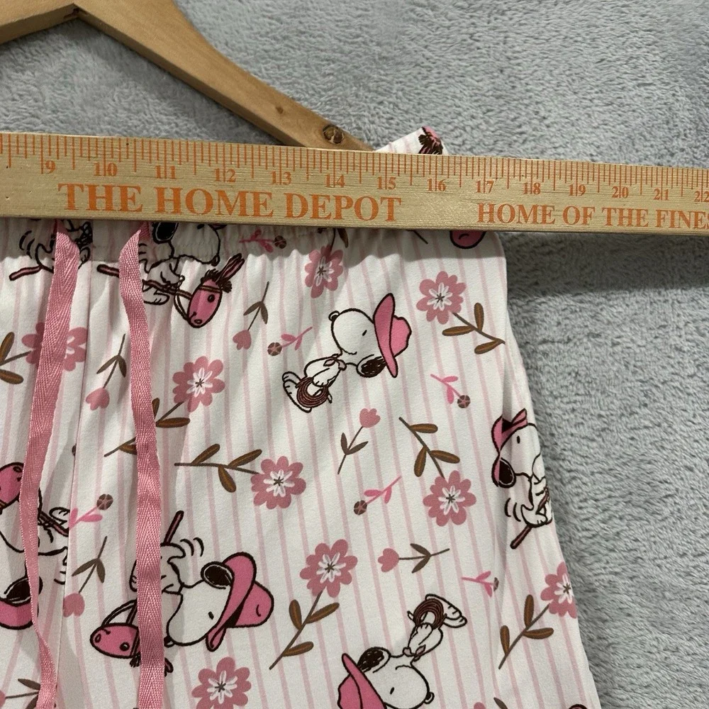 Peanuts Snoopy Pajama Pants Women Medium Lounge Sleepwear Drawstring Floral Pink